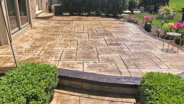 Stamped Concrete Patio with Inset Lights