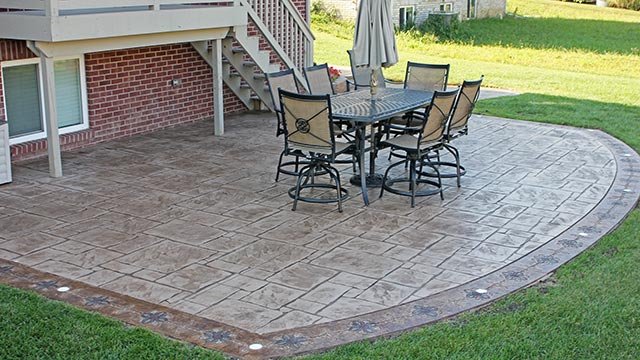 Stamped Concrete Patio with Inset Lights in New Haven, Michigan